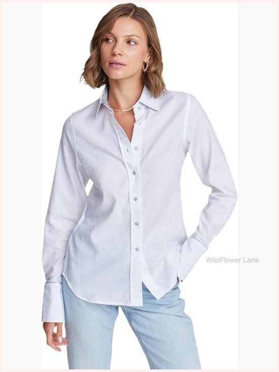 Tops - Long Sleeve Button Down Shirt - Classic Fit Cotton Woven Dress Shirt